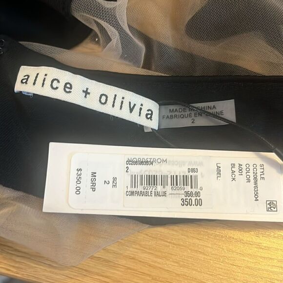 NWT Alice + Olivia Zahra Black And Sheer Turtleneck Mini Dress US 2 - Picture 6 of 7